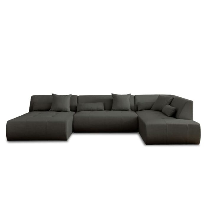 Onyx - Canapé modulable 7 places angle droit en tissu gris foncé
