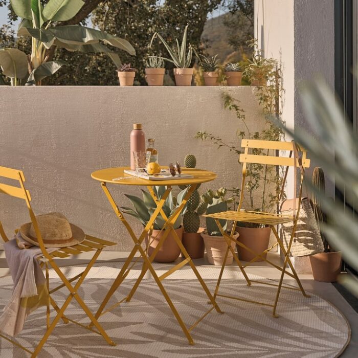 Guinguette - Chaises à dîner de jardin pliables en métal jaune (x2) – Image 8