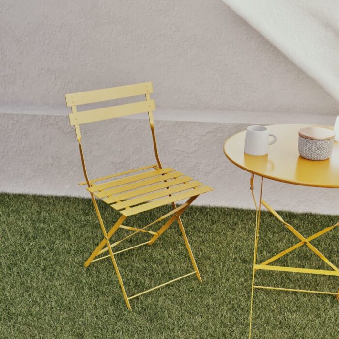 Guinguette - Chaises à dîner de jardin pliables en métal jaune (x2) – Image 9