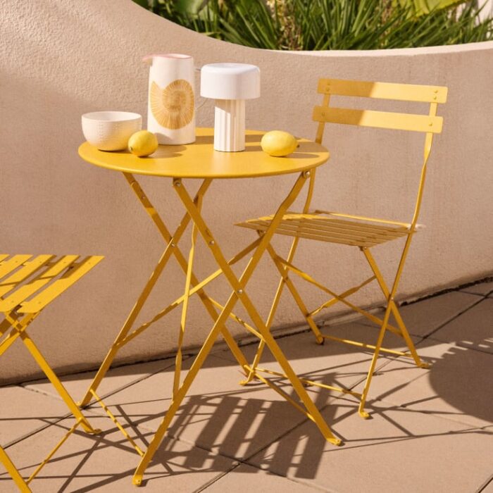Guinguette - Chaises à dîner de jardin pliables en métal jaune (x2) – Image 5
