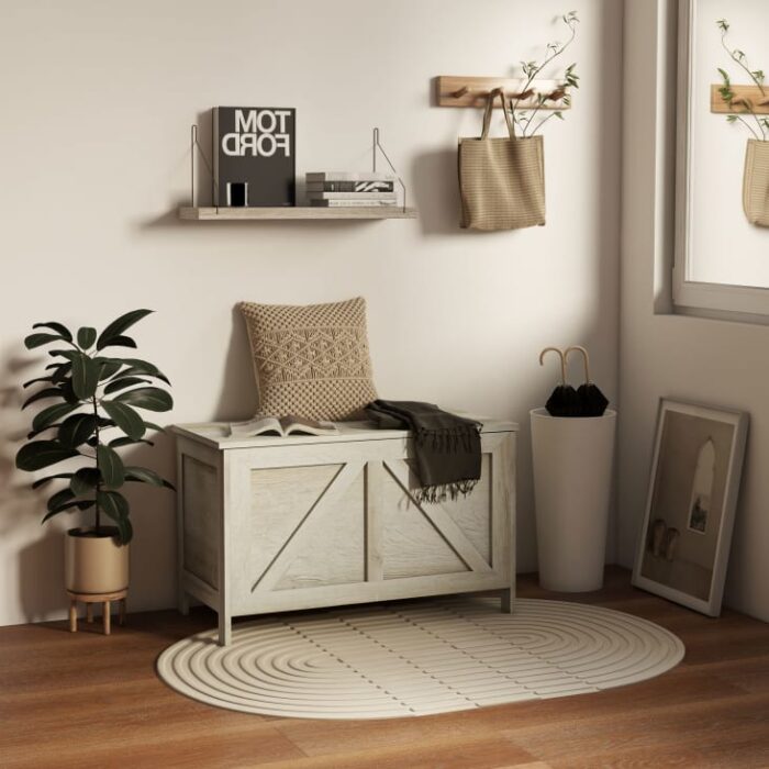 Homcom - Coffre de rangement couvercle relevable sécurité bois bois naturel – Image 2