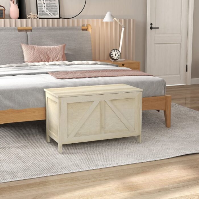 Homcom - Coffre de rangement couvercle relevable sécurité bois bois naturel – Image 3