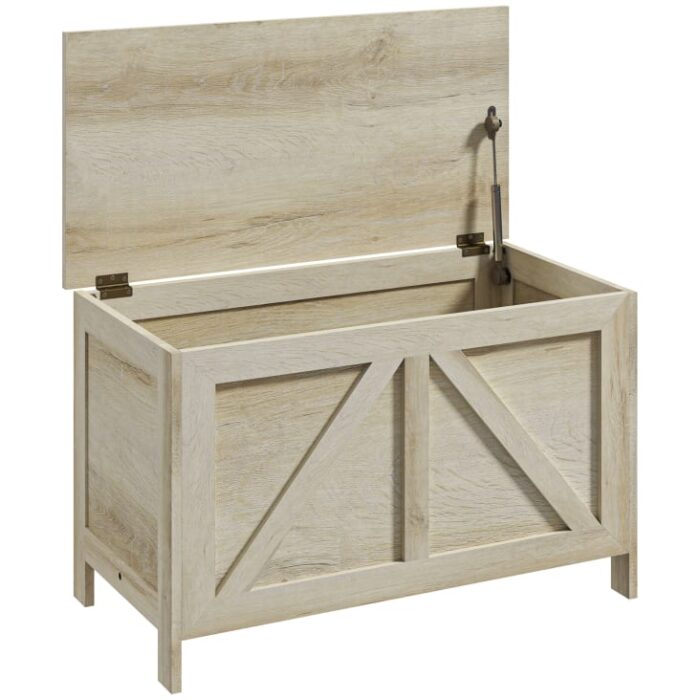 Homcom - Coffre de rangement couvercle relevable sécurité bois bois naturel