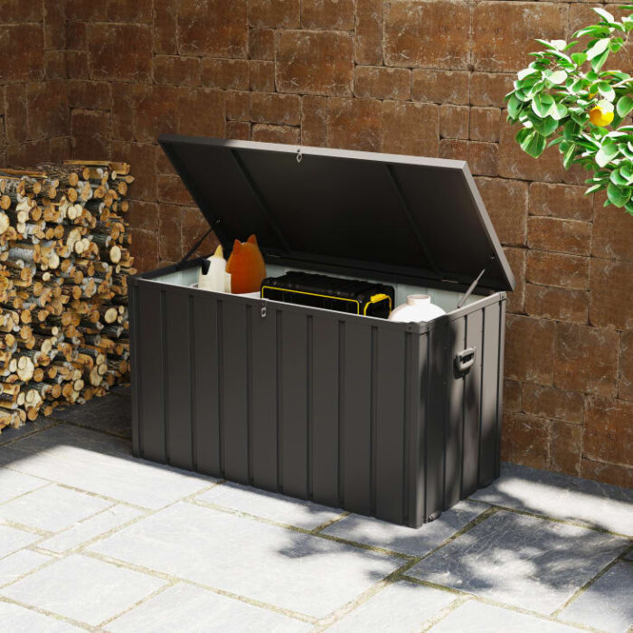 Outsunny - Coffre de rangement malle de jardin capacité 450l en métal anthracite – Image 3