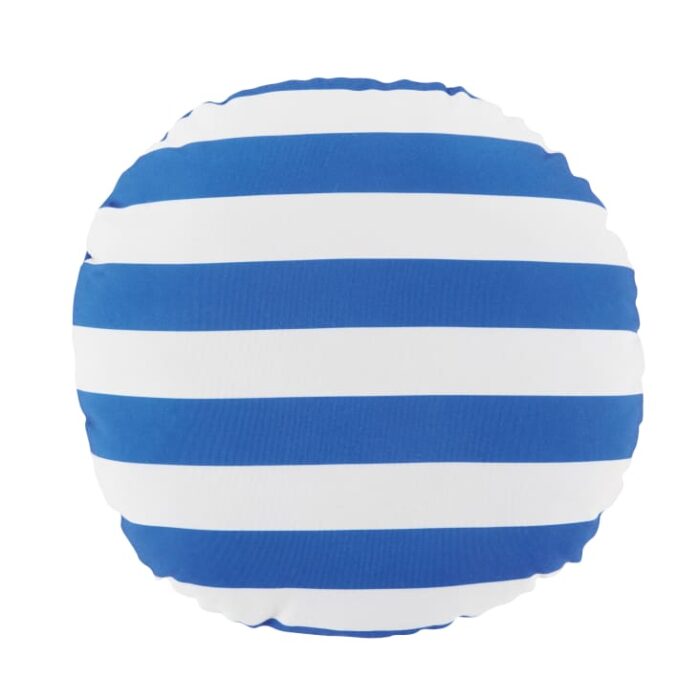 Auxane - Coussin de jardin rond en polyester recyclé motifs imprimés rayures bleues et blanches D40