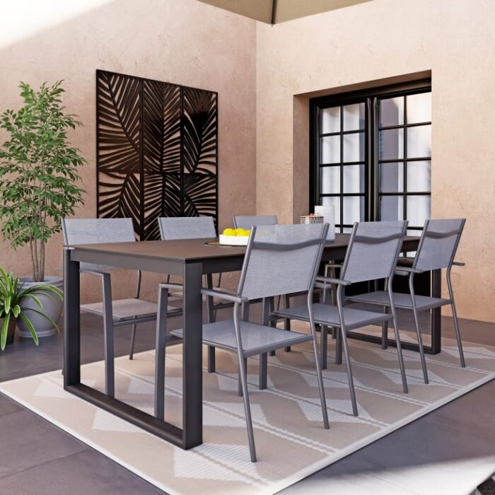 Isili - Fauteuil à dîner de jardin en aluminium gris anthracite – Image 11