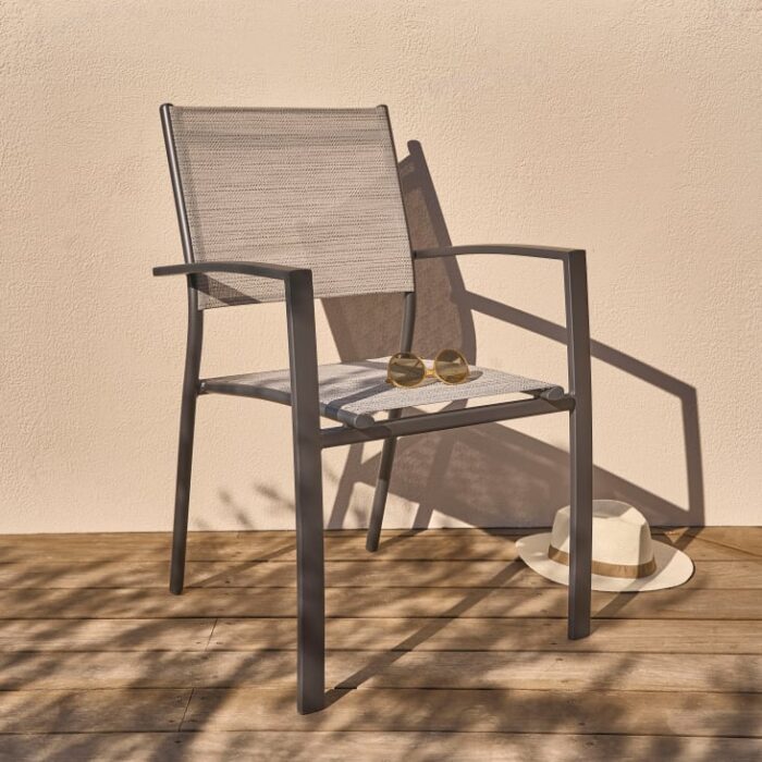Isili - Fauteuil à dîner de jardin en aluminium gris anthracite – Image 7