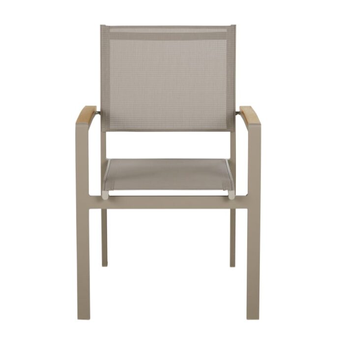 Fuji - Fauteuil à dîner de jardin en composite imitation teck et aluminium taupe – Image 2