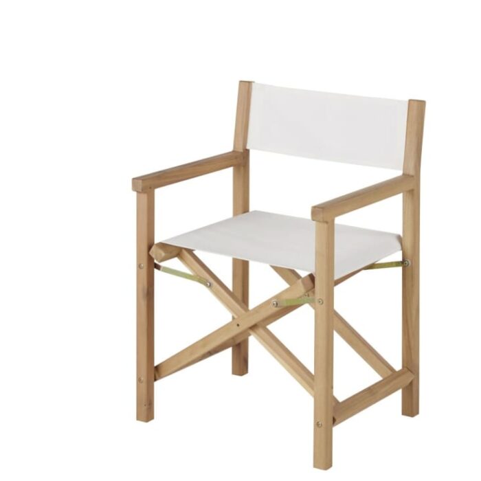 Mitch - Fauteuil à dîner de jardin pliant en toile plastifiée écrue et bois d'acacia massif