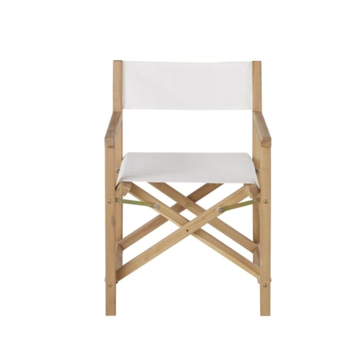 Mitch - Fauteuil à dîner de jardin pliant en toile plastifiée écrue et bois d'acacia massif – Image 2