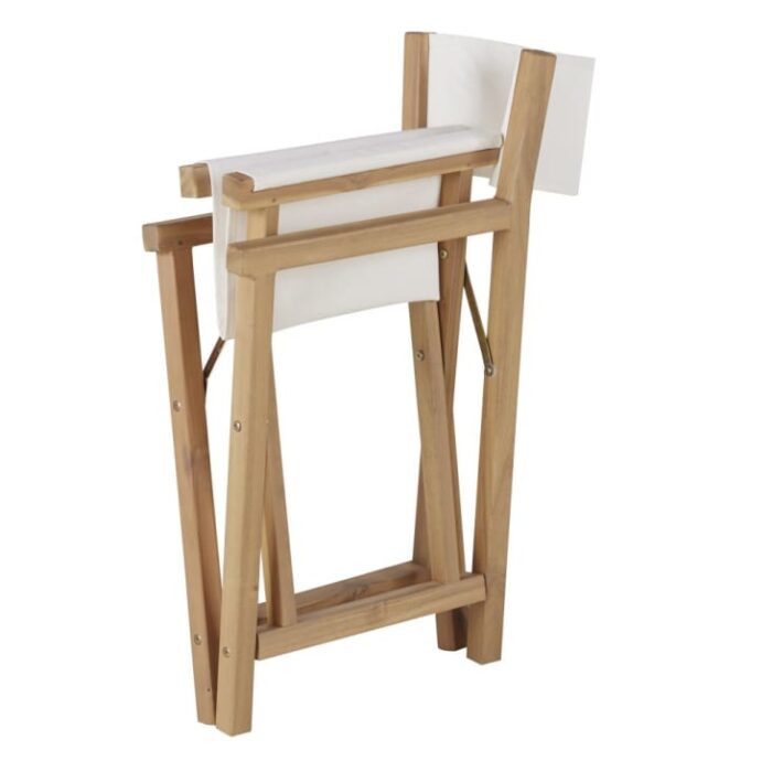 Mitch - Fauteuil à dîner de jardin pliant en toile plastifiée écrue et bois d'acacia massif – Image 4