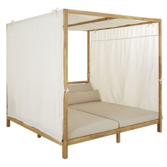 Maupiti - Lit à baldaquin d'extérieur en bois d'acacia et résine tressée avec toile taupe clair – Image 2
