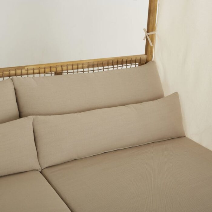 Maupiti - Lit à baldaquin d'extérieur en bois d'acacia et résine tressée avec toile taupe clair – Image 3