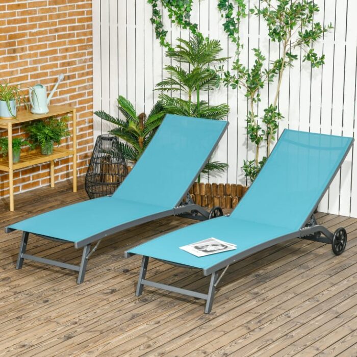 Outsunny - Lot de 2 bains de soleil transats inclinables aluminium textilène – Image 2