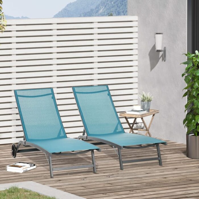 Outsunny - Lot de 2 bains de soleil transats inclinables aluminium textilène – Image 3