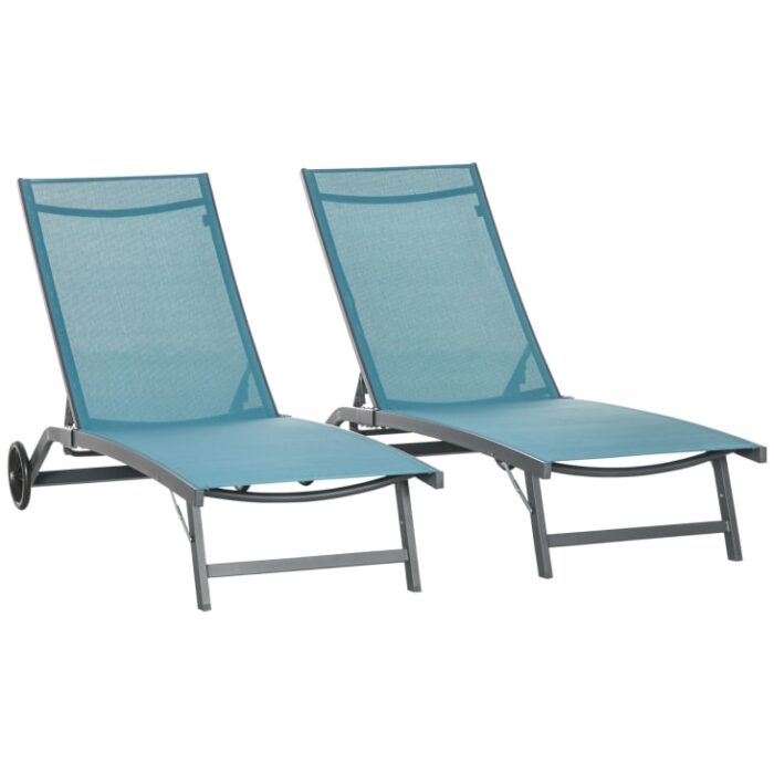 Outsunny - Lot de 2 bains de soleil transats inclinables aluminium textilène