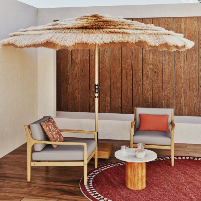 Paillotte - Parasol 2,5x2,5 en métal imitation bois avec franges coloris naturel – Image 2