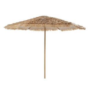Paillotte - Parasol 2,5x2,5 en métal imitation bois avec franges coloris naturel