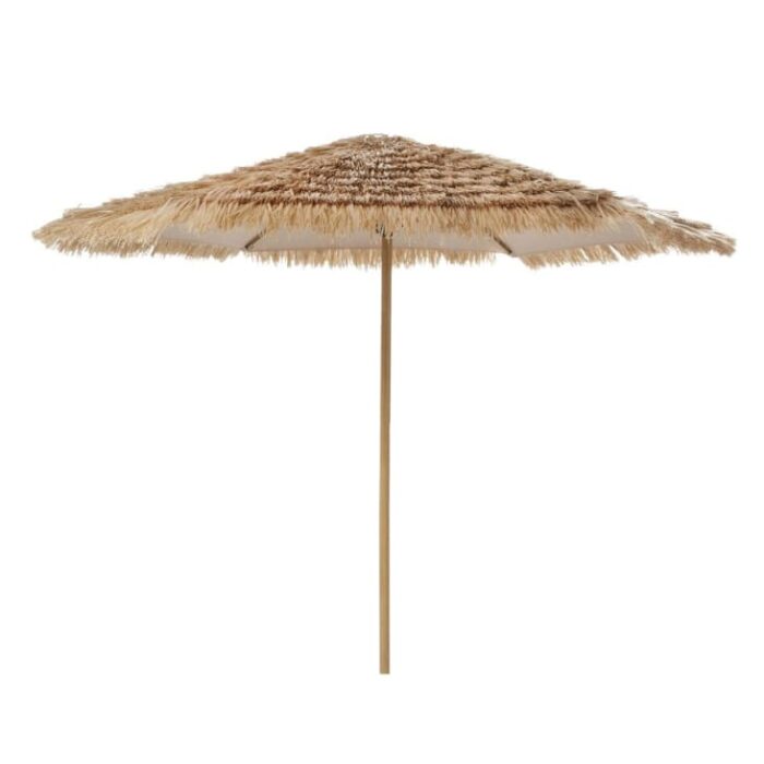 Paillotte - Parasol 2,5x2,5 en métal imitation bois avec franges coloris naturel