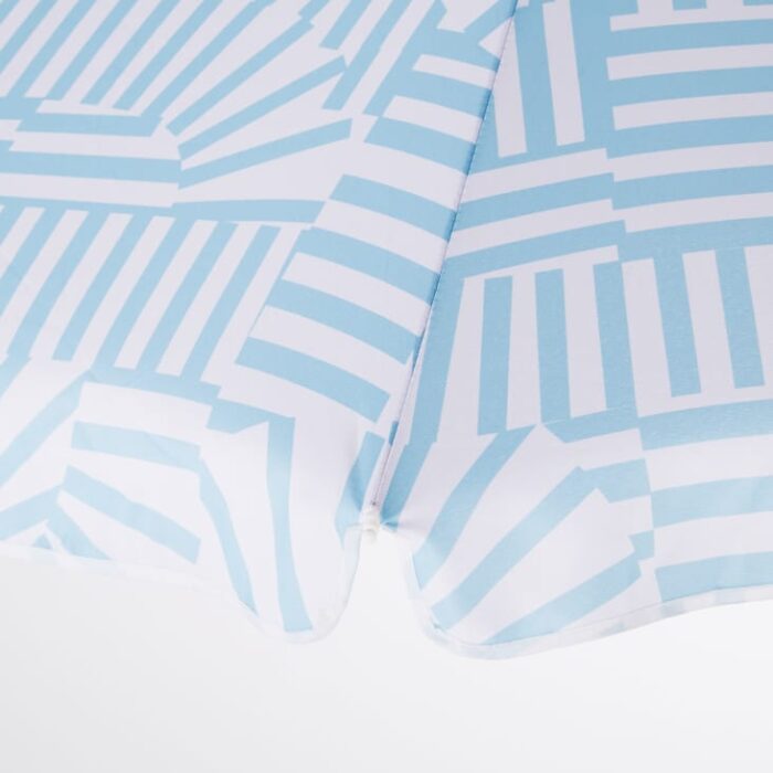 Nicolo - Parasol vintage 2x2m en aluminium imitation bois et toile bleue et blanche – Image 2